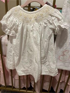 Baby White Smocked Cotton Dress/Dedication/Baptism